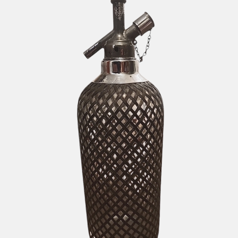 Vintage Art Deco Metal Wire Mesh Czech Glass Seltzer Bottle Sparklets USA NY